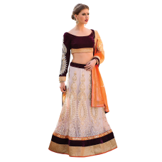 Triveni Stunning Off White Colored Embroidered Net Lehenga Choli